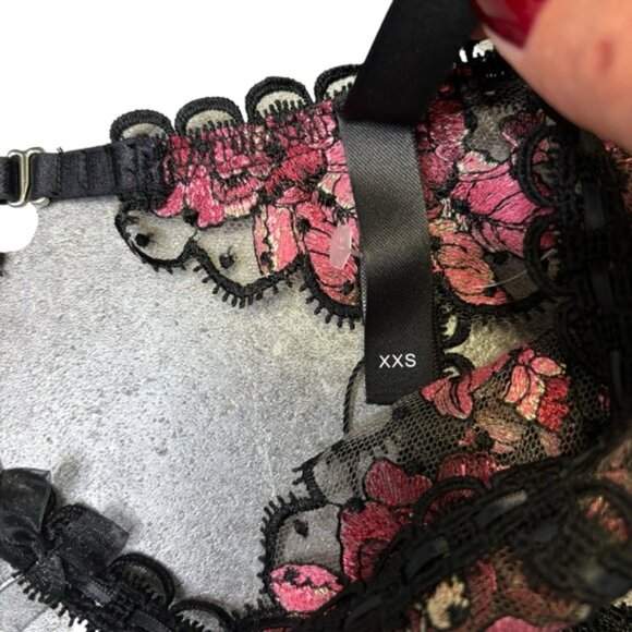 NWT FOR LOVE & LEMONS Juliet Floral Black/Pink Lace Garter Size XXS Lingerie - Picture 5 of 9